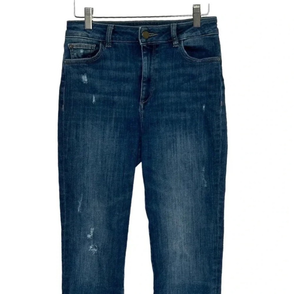 DL1961 Mara Ankle Jeans 27‎ Blue High Rise Straight Distressed Raw Hem Ravine